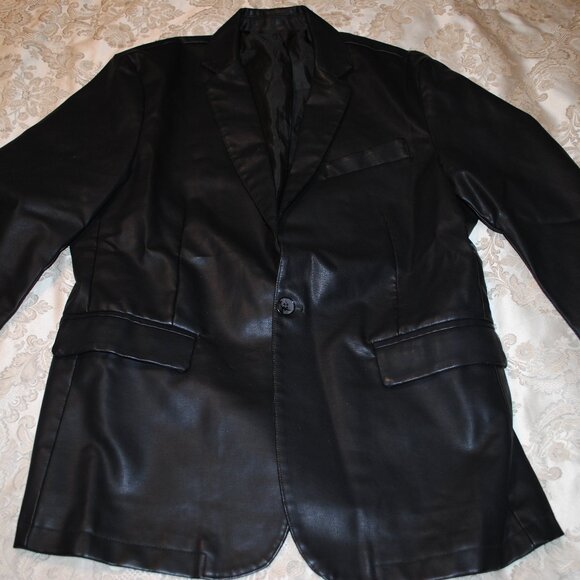 NEW SZ LG MENS BLACK FAUX LEATHER BLAZER - Picture 6 of 6